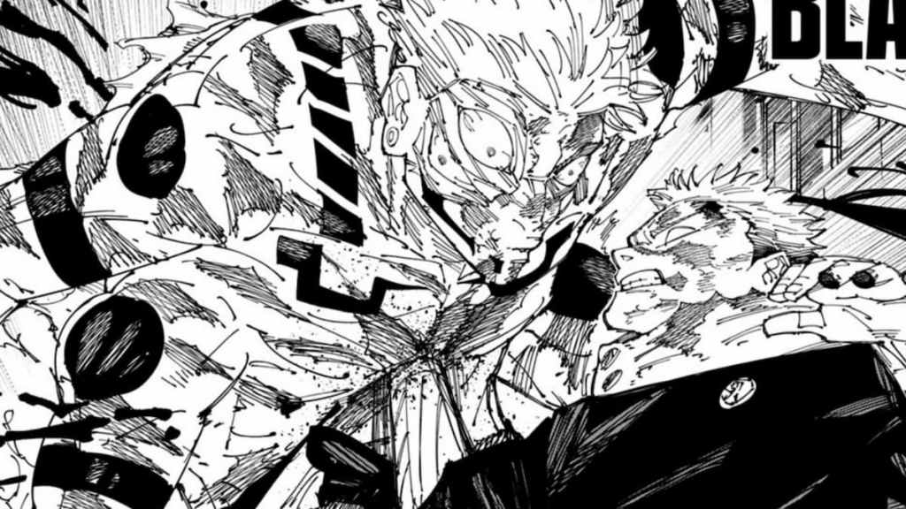 Yuji Itadori hitting a Black Flash on Sukuna in Jujutsu Kaisen