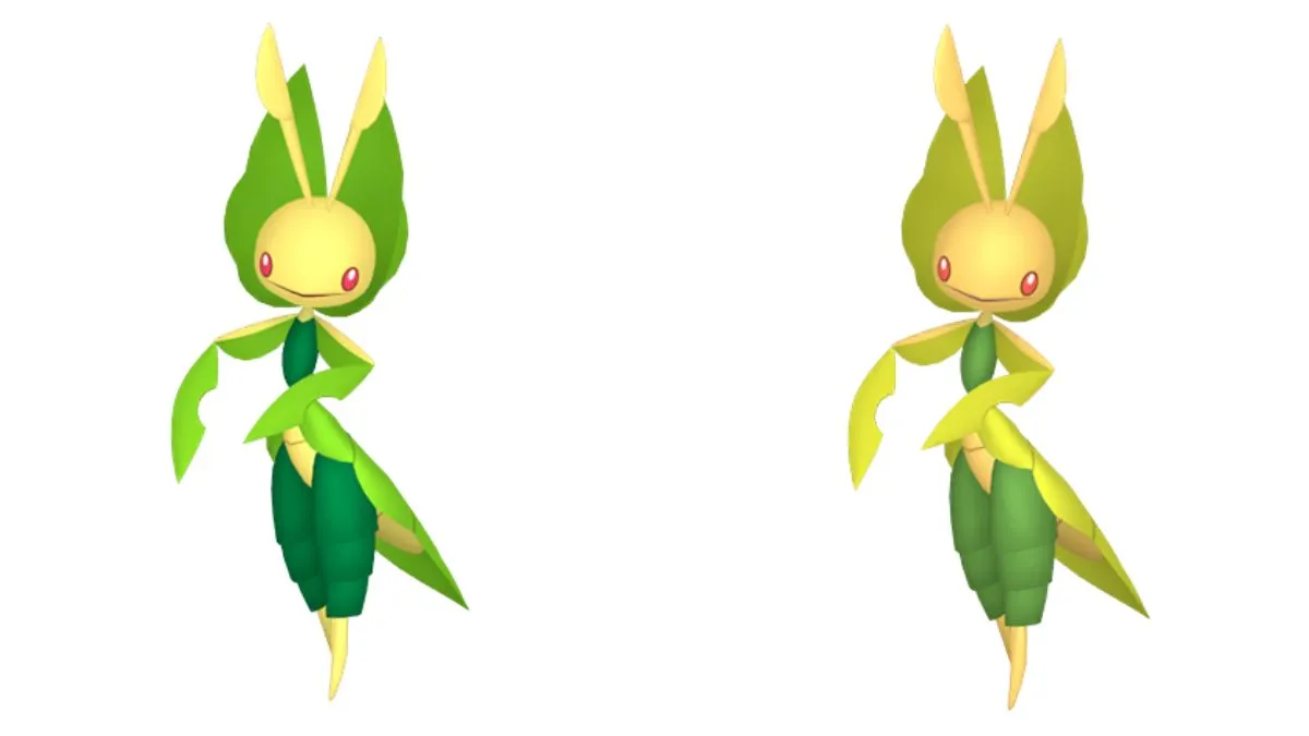 Side by side comparison showing Leavanny vs Shiny Leavanny