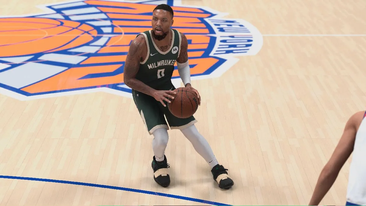 Lillard about to shoot a three in NBA 2K25 as part of an article about how much VC is.