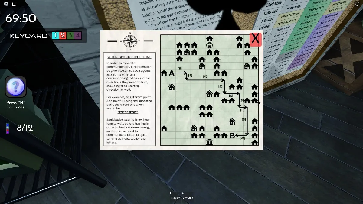 A sheet explaining how the direction puzzle works in Terminal Escape Room Chapter 5