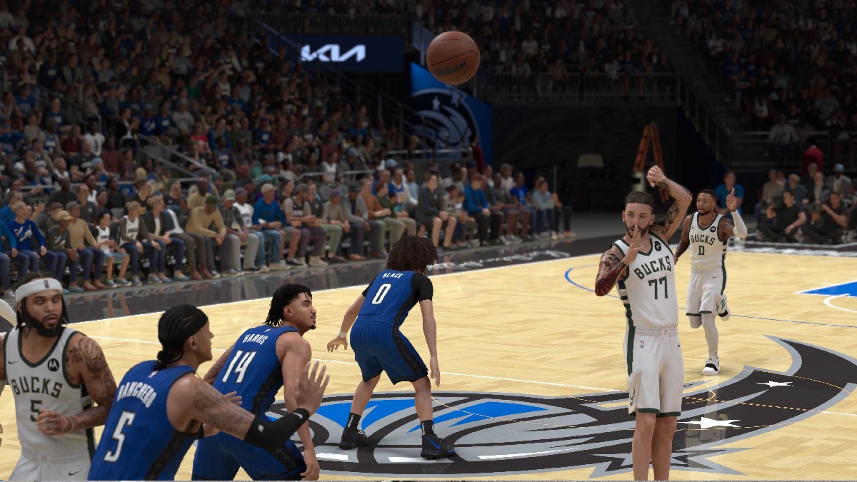 A MyPLAYER passing an assist to Gary Trent in MyCAREER mode in an article detailing all of the available nicknames in the game