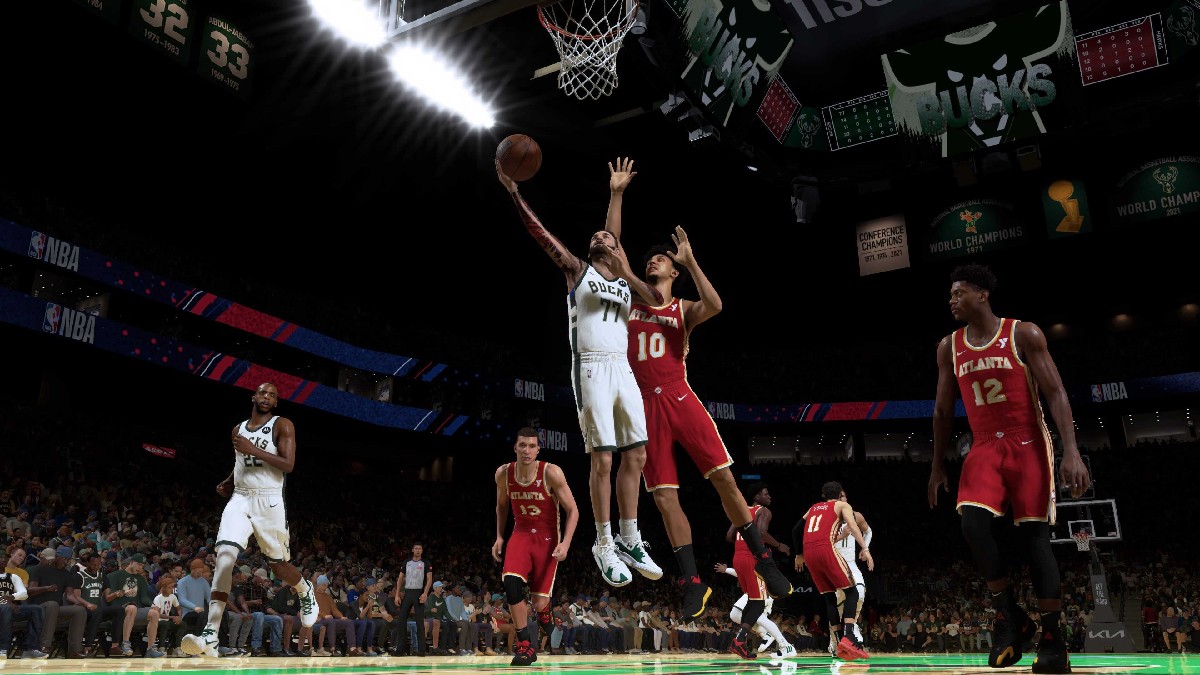 A MyPlayer going for a layup in an article detailing how to boost your teammate grade in NBA 2K25