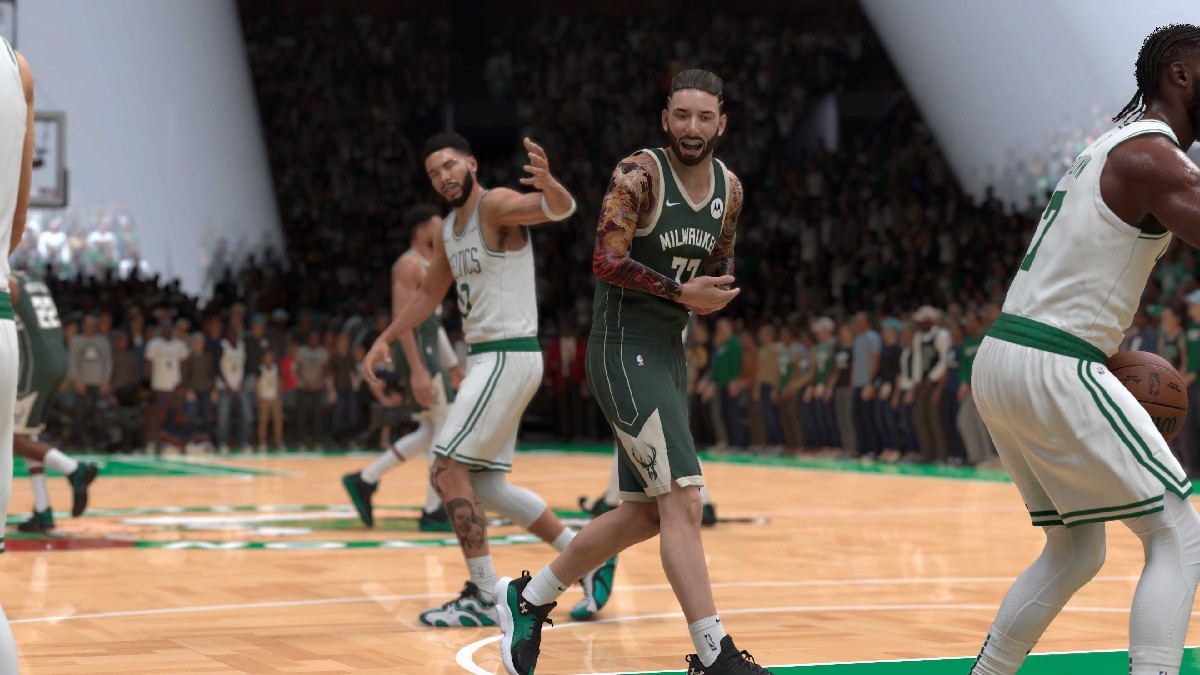 A MyPLAYER emoting after a big score in NBA 2K25 in an article detailing how to increase your MYPOINTS cap in MyCAREER