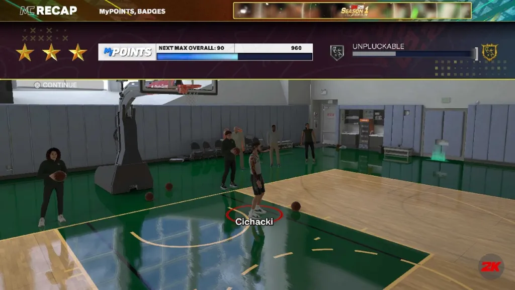 The MyPOINTS recap screen in the Practice Facility of NBA 2K25