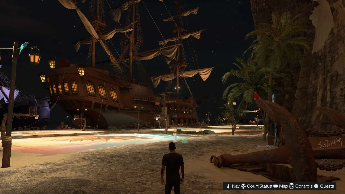 The interior of the Elite Faction building in NBA 2K25 which has a massive pirate ship inside