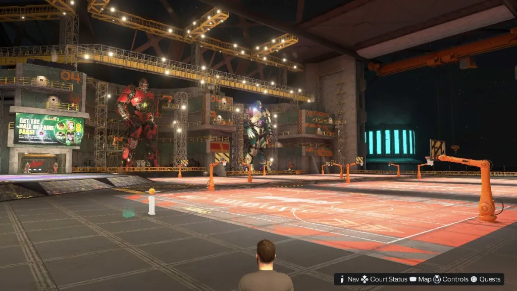 The Interior of the Rise Faction in NBA 2K25, featuring a warehouse like room with a big court