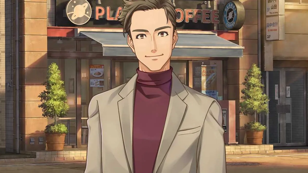 Fukuyama outside of Planet Coffee in Chapter 4 of Emio: The Smiling Man