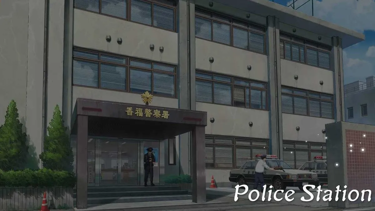 Outside of the Police Station in Emio: The Smiling Man Chapter 5