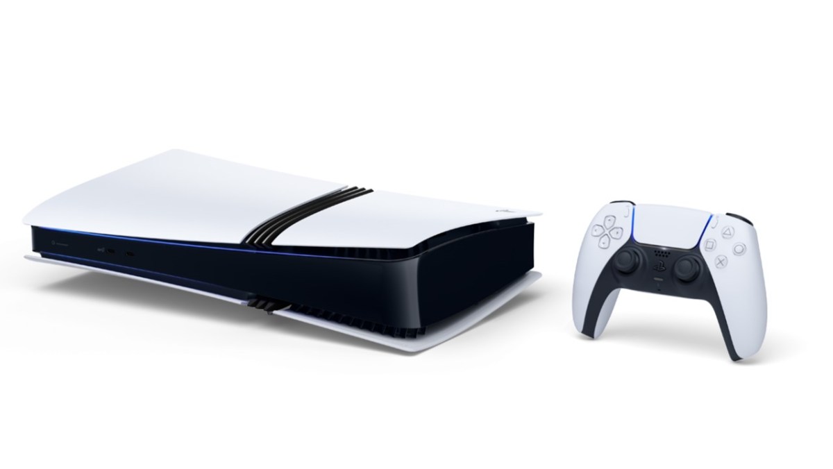 A promo shot of the PS5 Pro in the horizontal orientation.