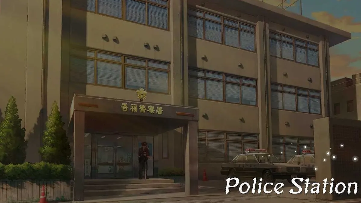 Outside the Police Station in Emio: The Smiling Man Chapter 7