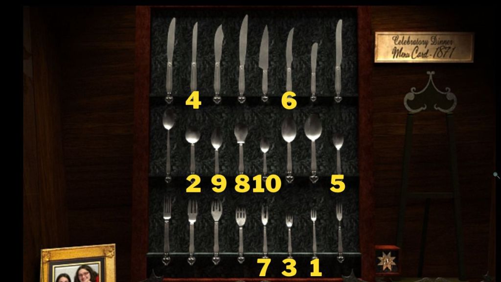 Screenshot of the solution to the Silverware Victorian Dining Puzzle Nancy Drew Warnings at Waverly