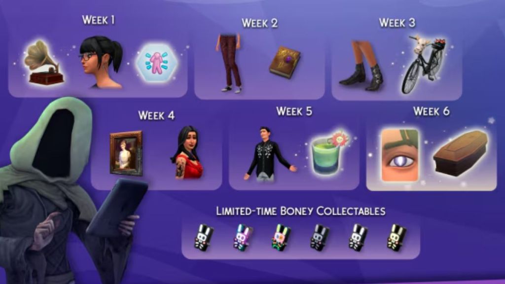 Image showing the rewards from the Reaper's Rewards event in The Sims 4