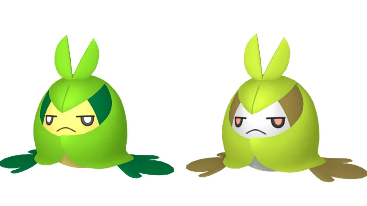 Side by side comparison showing Swadloon vs Shiny Swadloon