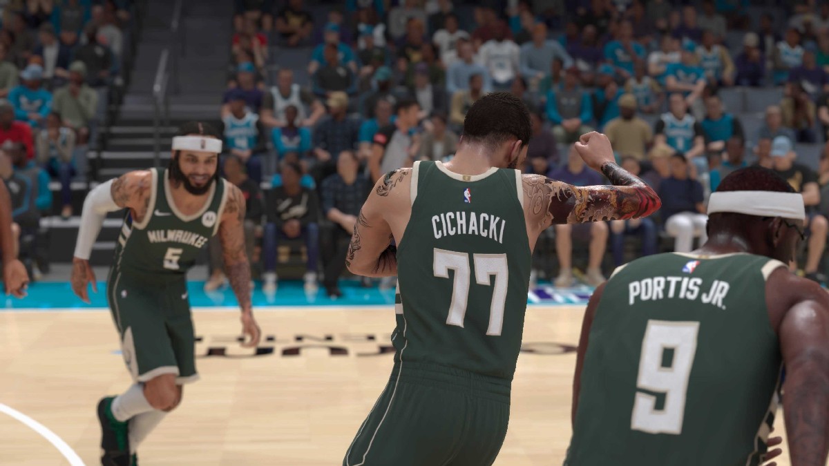 A photo of a MyCareer player playing for the Milwaukee Bucks in NBA 2K25 in an article detailing how to activate Takeover abilities