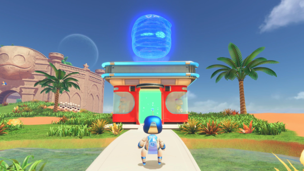 Astro Bot screenshot of Astro in front of the changing room