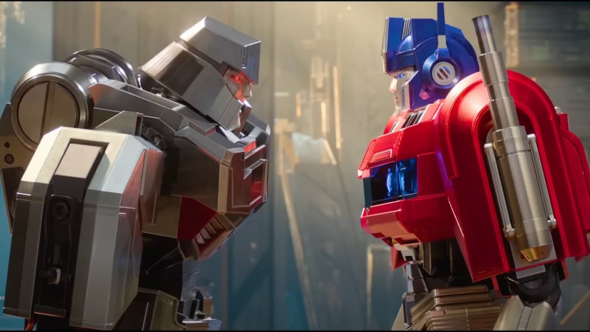 Optimus Prime and Megatron facing off in Transformers One