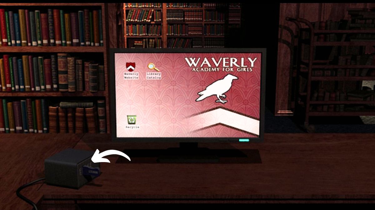 Screenshot showing where to plug USB to Upload Corine's Paper Nancy Drew Warnings at Waverly