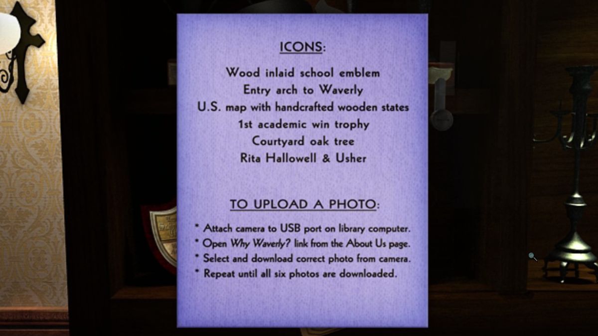 Screenshot of the Waverly Icons List from Nancy Drew Waverly Academy