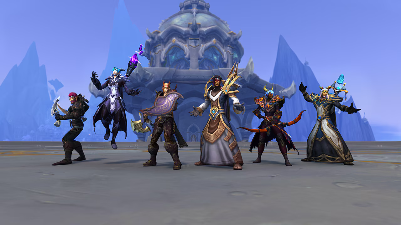 Several WoW player characters posing together