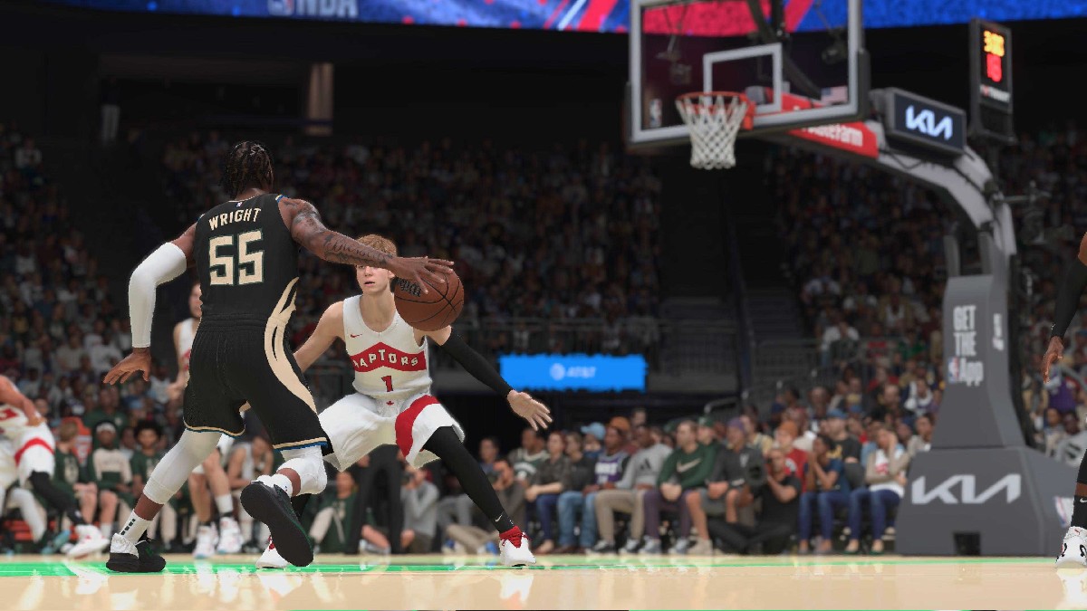 Wright performing a defensive measure in NBA 2K25 in a review of the game