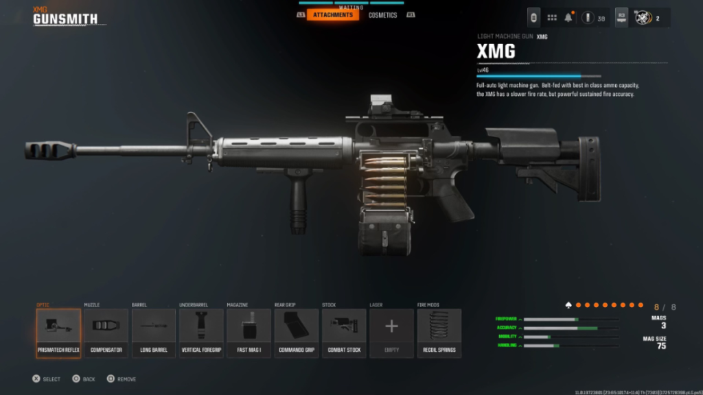 call of duty black ops 6 screenshot of the xmg in the gunsmith menu