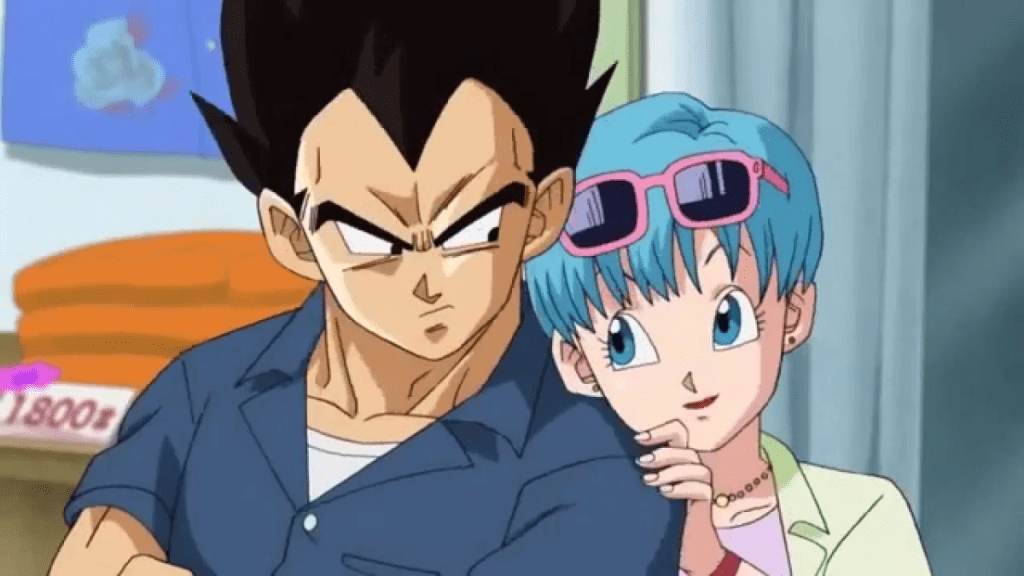 Bulma embraces Vegeta from behind as part of an article about anime's 10 greatest couples ever.