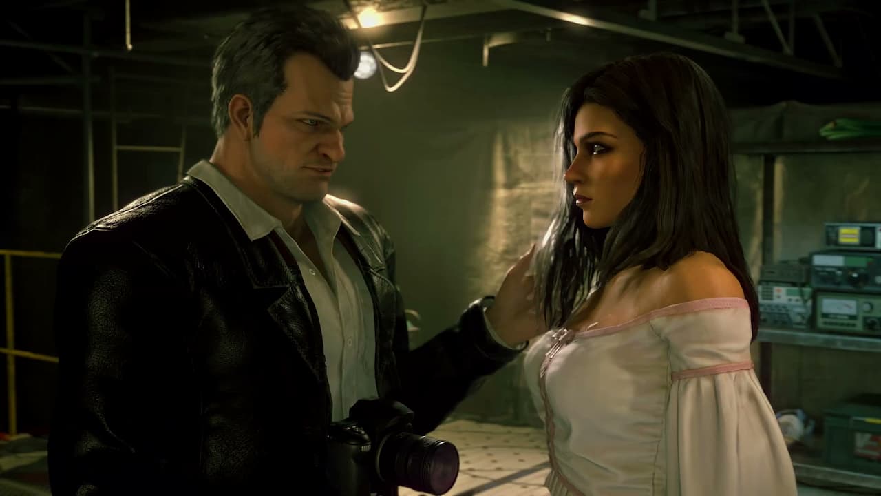 Dead Rising Deluxe Remaster, Frank West and Isabella, with his hand on Isabella.