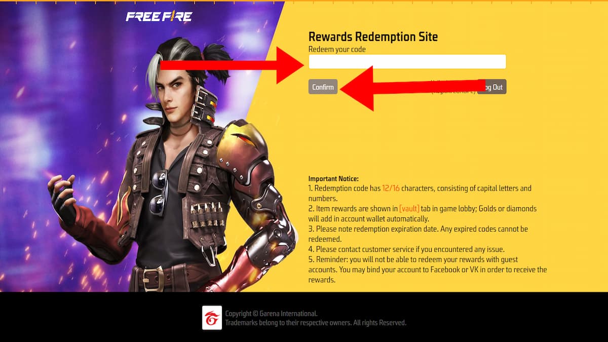 How to redeem codes for Garena Free Fire.