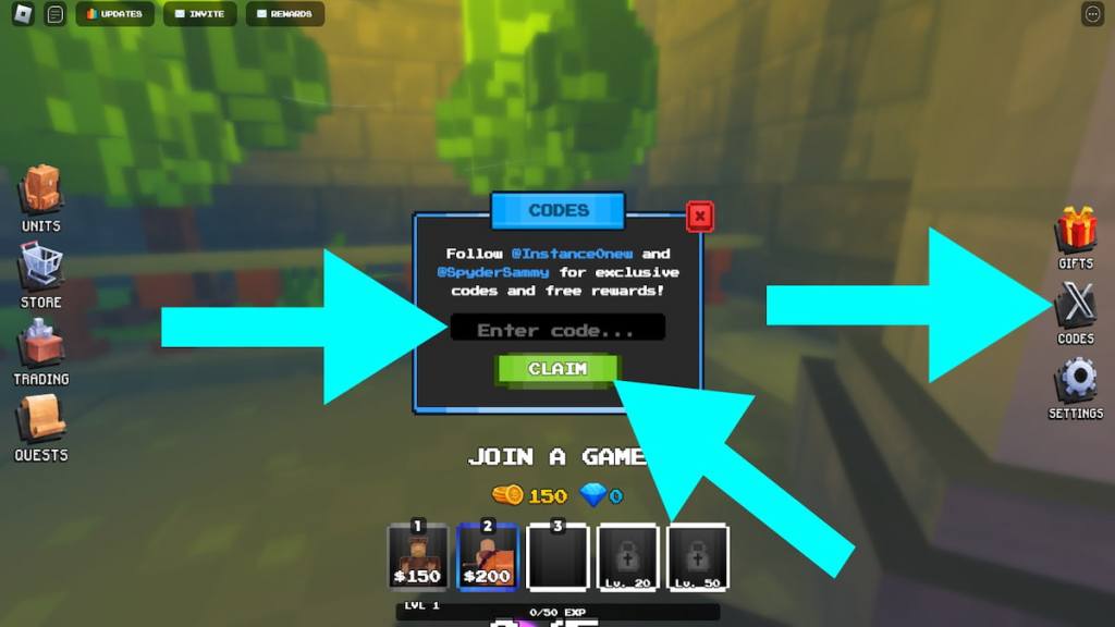 How to redeem codes for Pixel Tower Defense