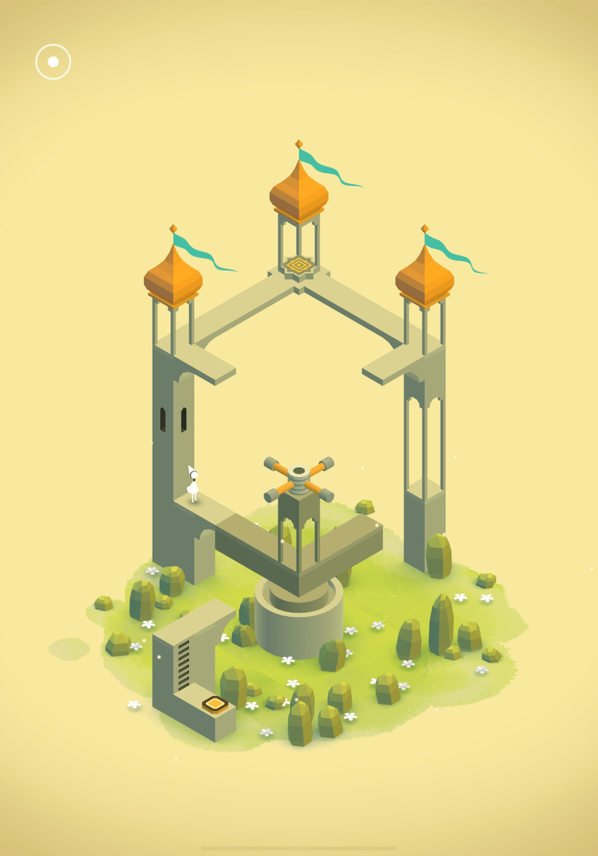 An image from Monument Valley showing the protagonist standing in the main puzzle from Chapter 2.