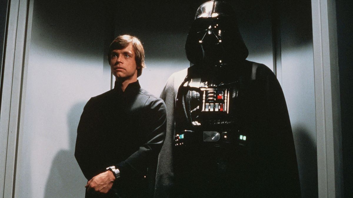 Luke Skywalker and Darth Vader together in Star Wars.