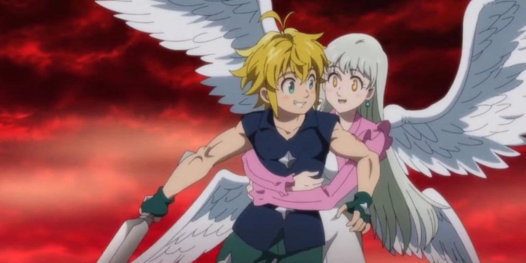 Elizabeth carries Meliodas as she flies as part of an article about anime's 10 greatest couples ever.