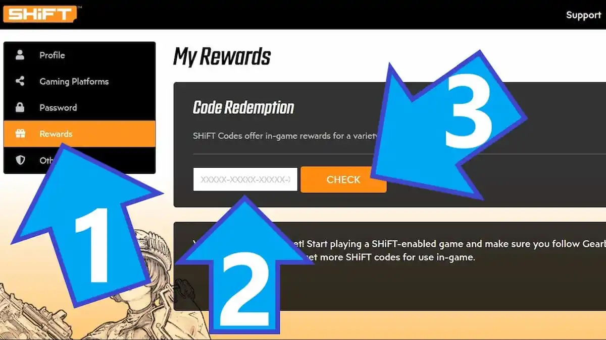 Gearbox Software website's SHiFT Rewards page.