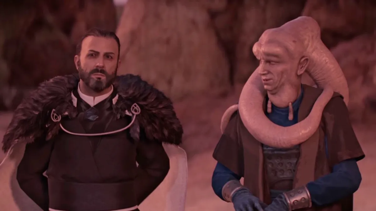 Sliro and Bib Fortuna talking in Star Wars Outlaws.