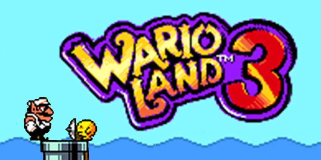 Wario stands by a snail on a pipe under the Wario Land 3 title card