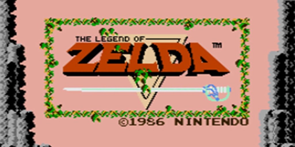 Title Screen of The Legend of Zelda, featuring a sword running beneath the game's name