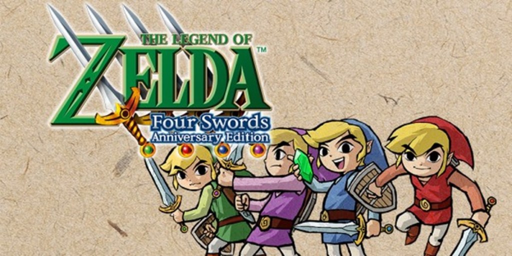 Four Links on splash art, each of them holding a set of weapons