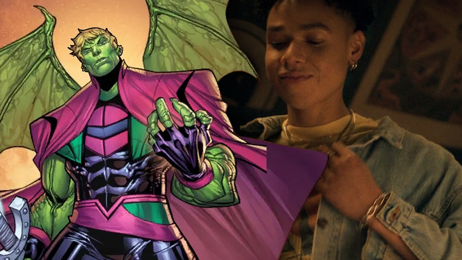 An Agatha All Along custom header combining a still of Eddie with comics artwork of Hulkling