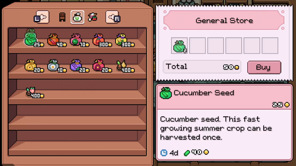 You can purchase crop seeds at the General Store.