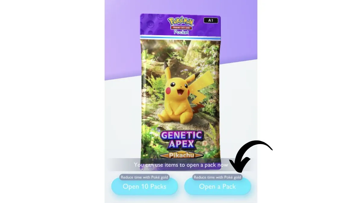 Image showing where to use the pack hourglass to reduce wait time for booster packs