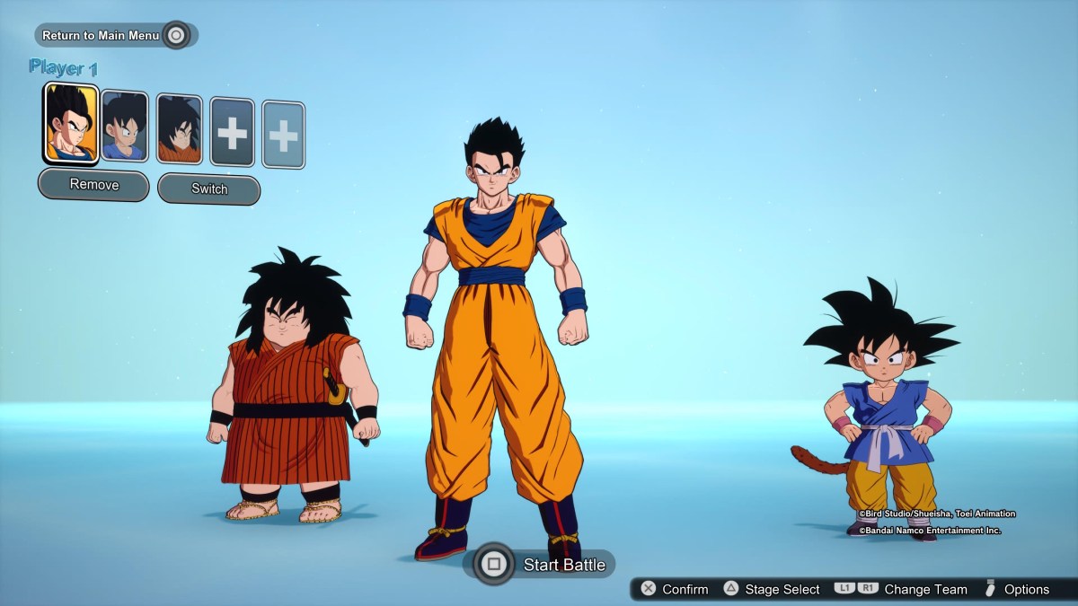 Gohan, Goku and Yajirobe as part of an article about the best ranked team in Dragon Ball: Sparking Zero.