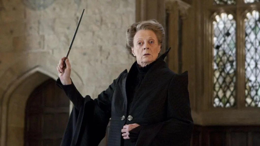 Maggie Smith as Professor Minerva McGonagall in Harry Potter and the Deathly Hallows Part  2 as part of an article about celebrity deaths.