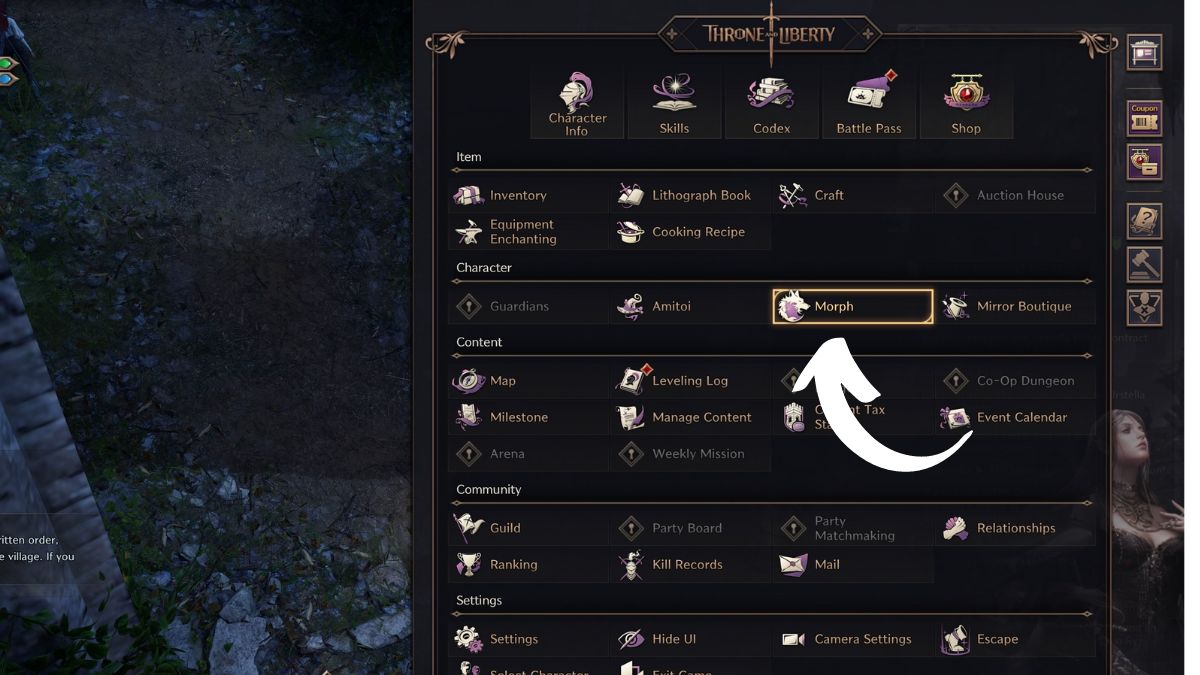 Morph Menu Location in Throne and Liberty