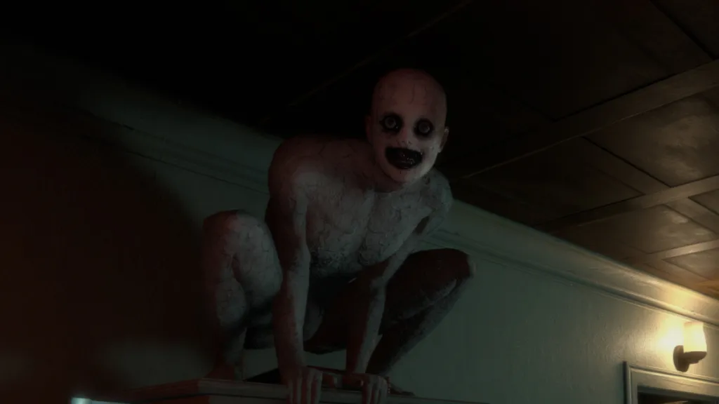 creepy monster sitting on a shelf in indie horror game