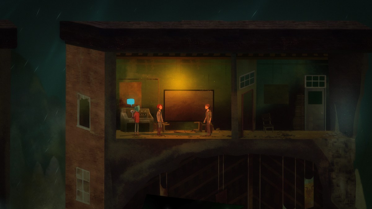 Oxenfree three characters in a room