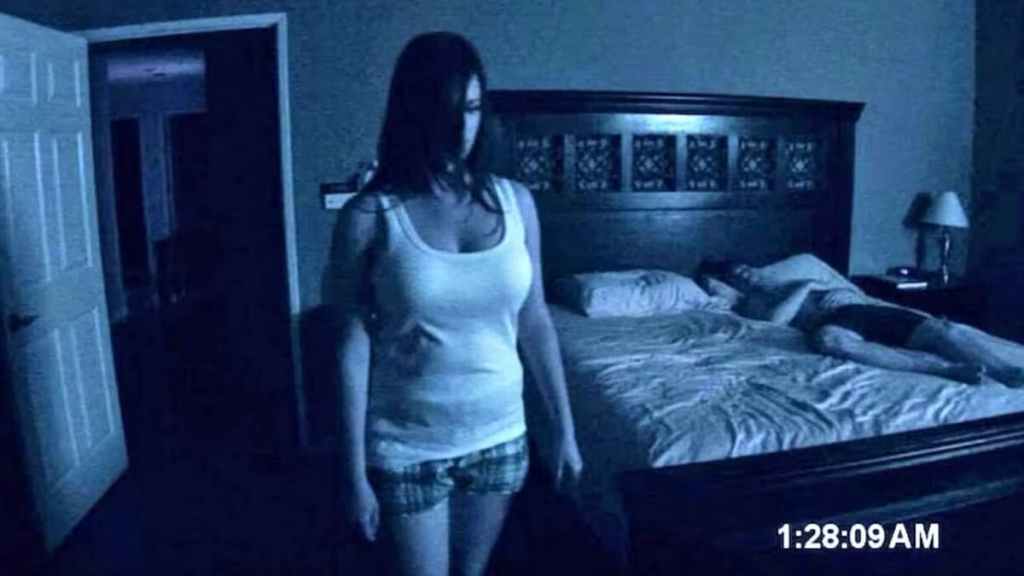 A screenshot from the found footage horror film, Paranormal Activity