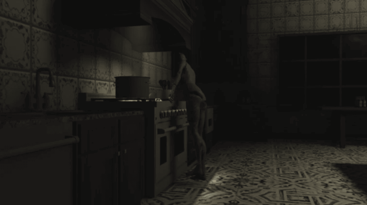 Image of a strange creature in a kitchen from Short Creepy Stories on Roblox