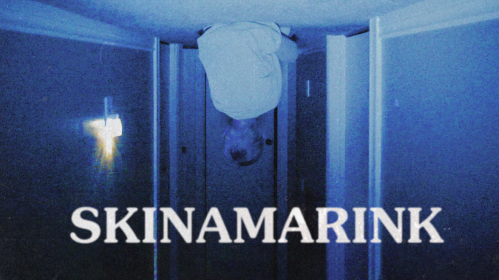 An upside down child in a Skinamarink Poster  as part of an article about the 10 scariest horror movies of all time.