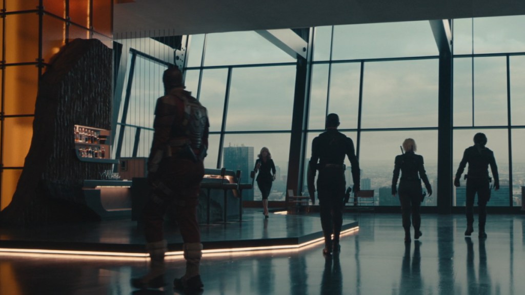 The Thunderbolts walk through a revamped Avengers Tower together.