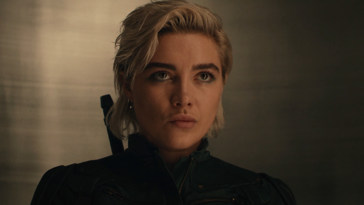 Yelena Belova stands in an elevator in Marvel's Thunderbolts.